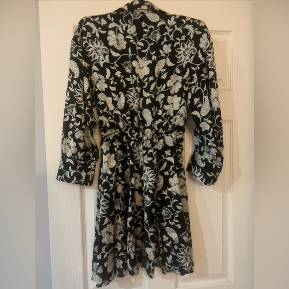 Zara Black Floral Print Collared Button Down 3/4 Sleeve Dress Size Small EUC - Picture 6 of 6